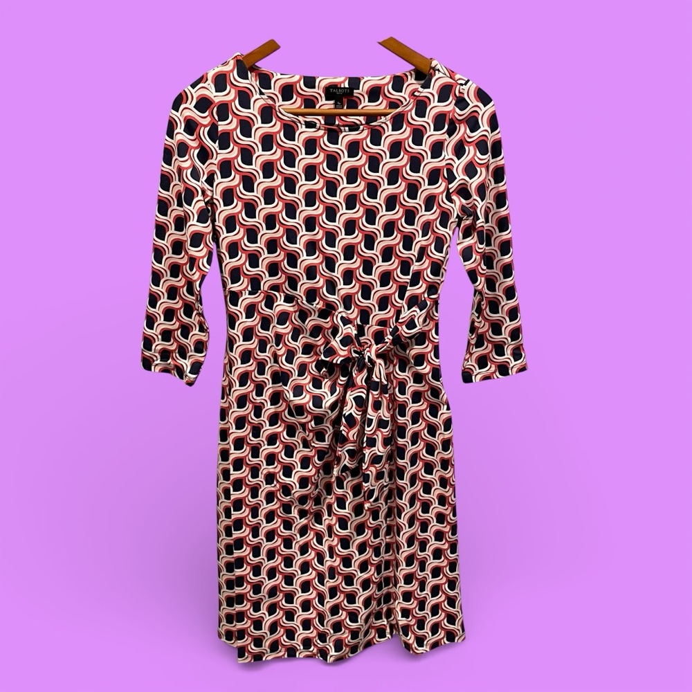 Cute stretchy ‘Merica twist faux wrap midi dress classic Talbots 3/4 aleeve